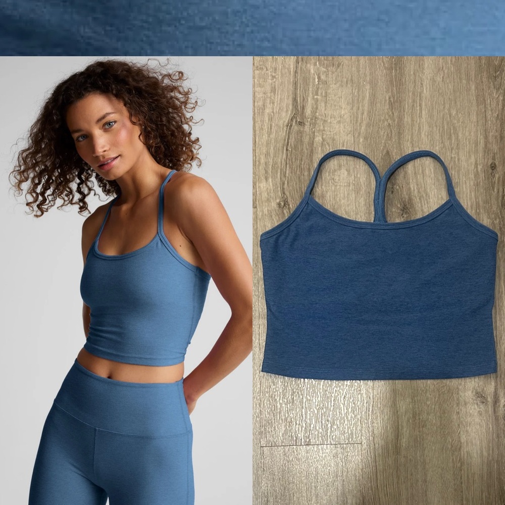 NEW Beyond Yoga (M) Spacedye Slim Racerback Cropped Tank Denim Blue